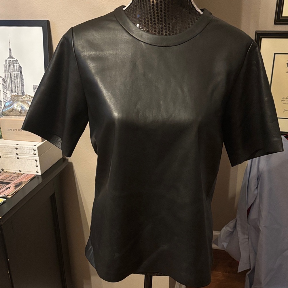 Boss Black Faux Leather Short Sleeve Top size 4 - Picture 1 of 7